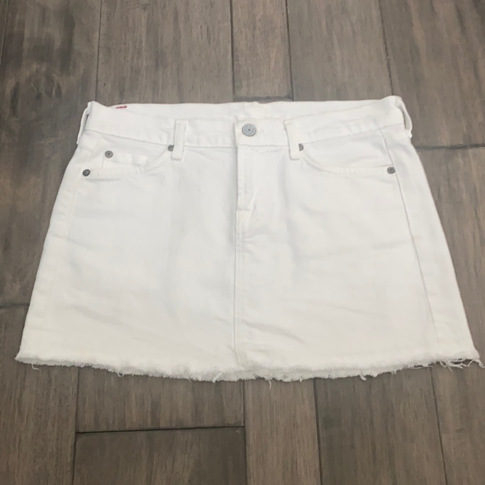 7 for All Mankind White Frayed Hem Denim Skirt Womens Size 28 White